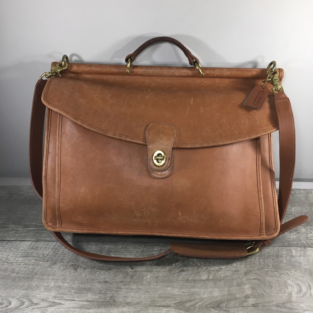 Vintage Coach 2Way Beekman British Tan Leather Briefcase Messenger Shoulder Bag
